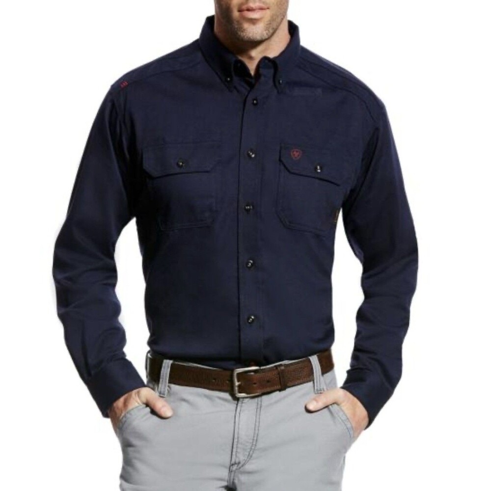 Ariat FR Flame Resistant Work Shirt Mens Navy CAT 2 Size Large Tall LT NEW